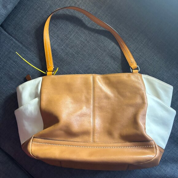 Coach Vintage Tricolor TurnLock Brown Orange Shoulder Leather Tote - Picture 2 of 14